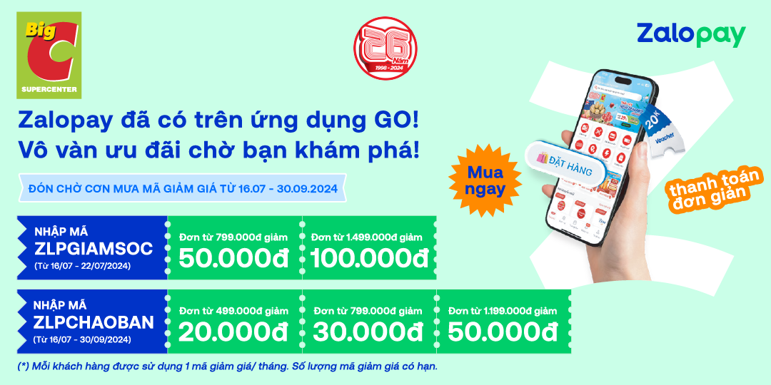 ZALOPAY - NAY ĐÃ CÓ MẶT TẠI APP GO! & BIG C