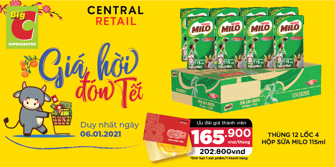 GIÁ HỜI ĐÓN TẾT - ƯU ĐÃI THÙNG 12 LỐC MILO 165.900VND