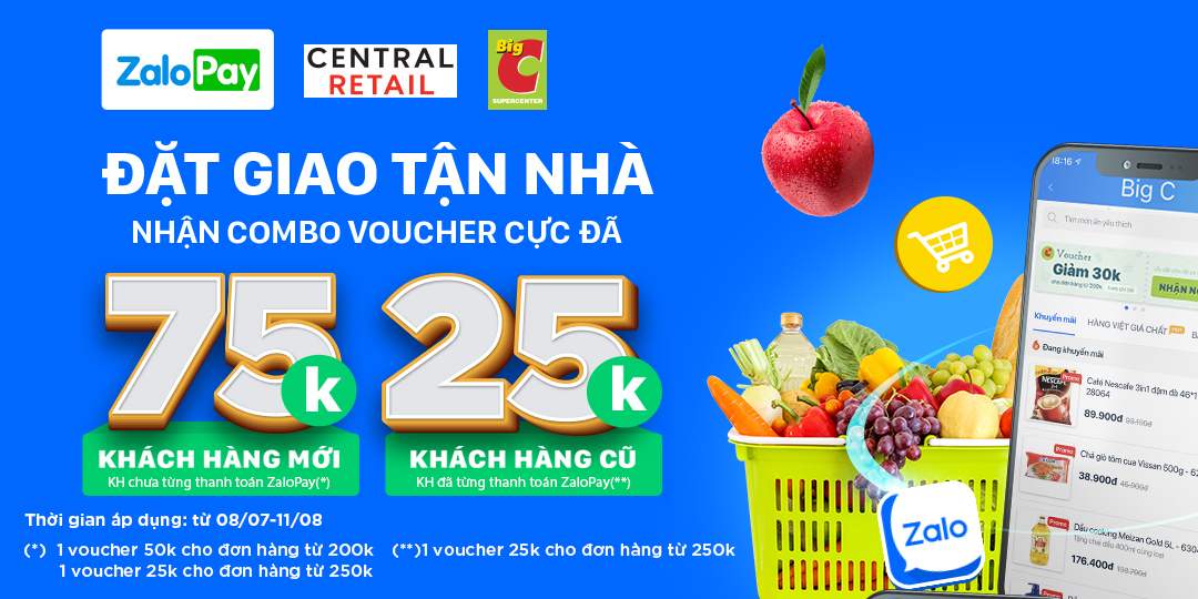 ĐI CHỢ Big C KHUYẾN MÃI TỚI 75.000VND KHI THANH TOÁN QUA ZALOPAY