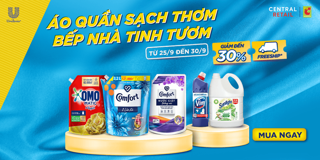 ĐỂ ÁO QUẦN SẠCH THƠM, BẾP NHÀ TINH TƯƠM, UNILEVER GIẢM ĐẾN 30%