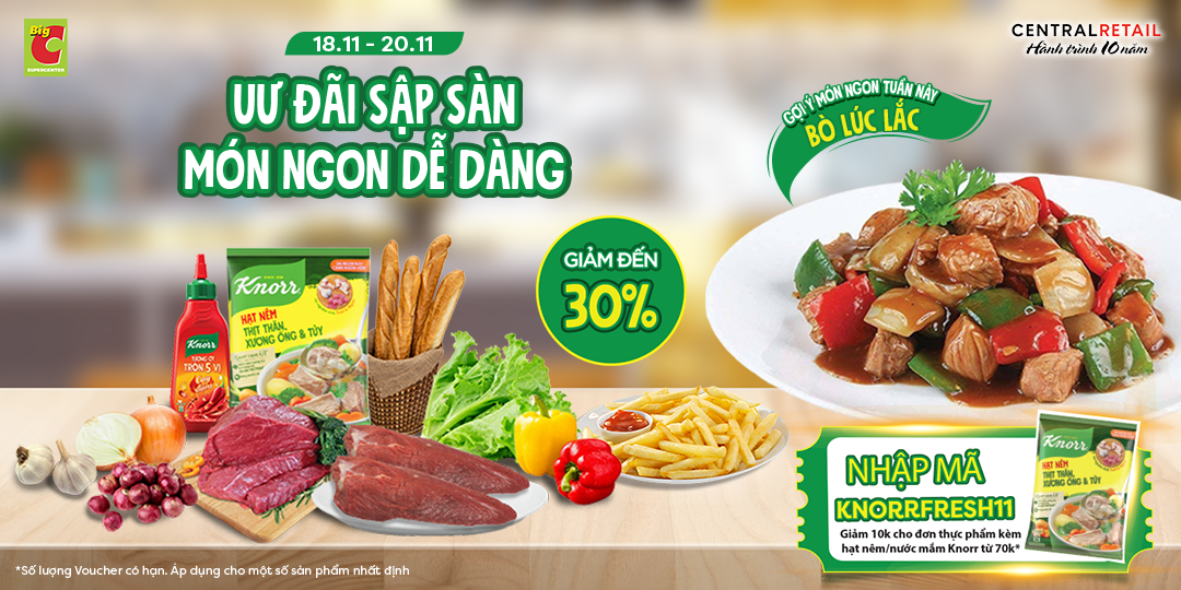 DỄ NHƯ TRỞ BÀN TAY MÓN BÒ LÚC LẮC, SALE ĐẾN 30% TOÀN BỘ NGUYÊN LIỆU & TIẾT KIỆM 10K KHI MUA CÙNG KNORR