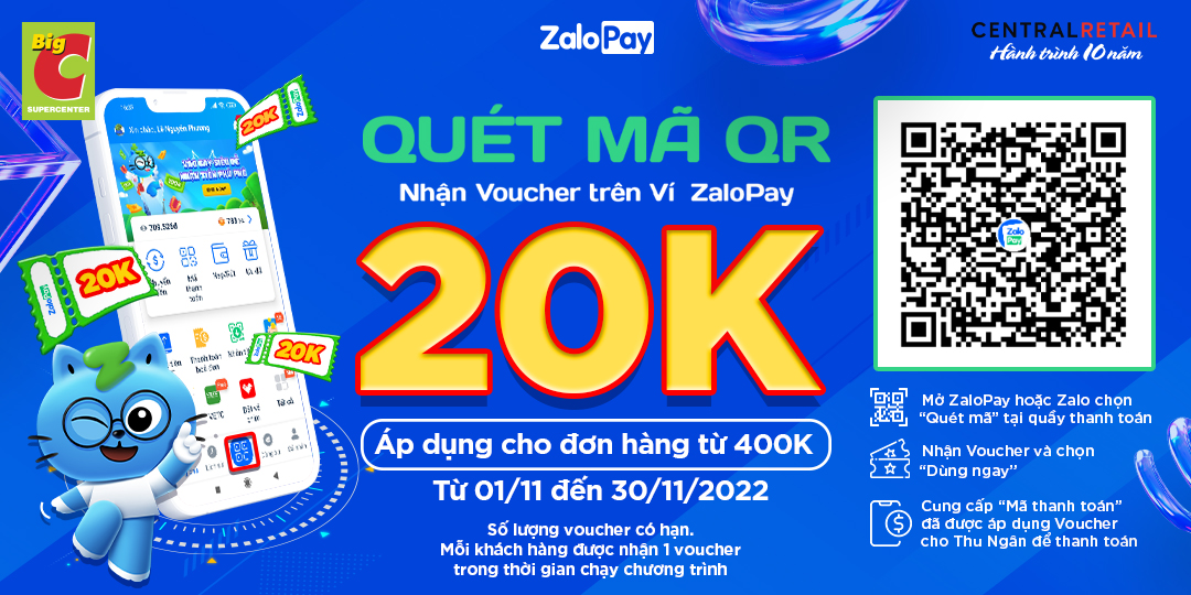 BẠN ƠI! ZALOPAY TẶNG MÌNH MÃ 20K, MUA SẮM BIG C THANH TOÁN THẬT TIẾT KIỆM!