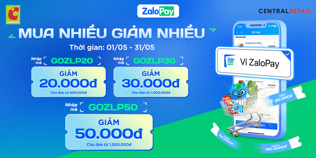 MUA SẮM TẠI GO! & BIG C NGAY TRÊN ZALO - THANH TOÁN ZALOPAY GIẢM ĐẾN 50.000Đ