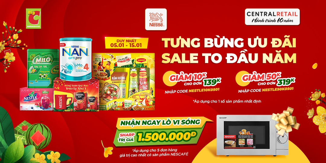 [ÁP DỤNG MUA ONLINE TẠI APP GO! & BIG C] NESTLÉ LẠI TIẾP TỤC TUNG ƯU ĐÃI GIẬT MÌNH CÙNG QUÀ TẶNG CỰC XỊN CHO ĐƠN HÀNG CAO NHẤT