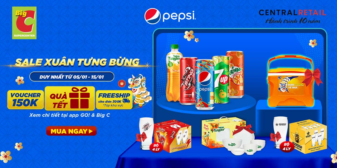 [ÁP DỤNG MUA ONLINE TẠI APP GO! & BIG C] BẬT NẮP PEPSI, SĂN VOUCHER - SĂN VÀNG RỦNG RỈNH