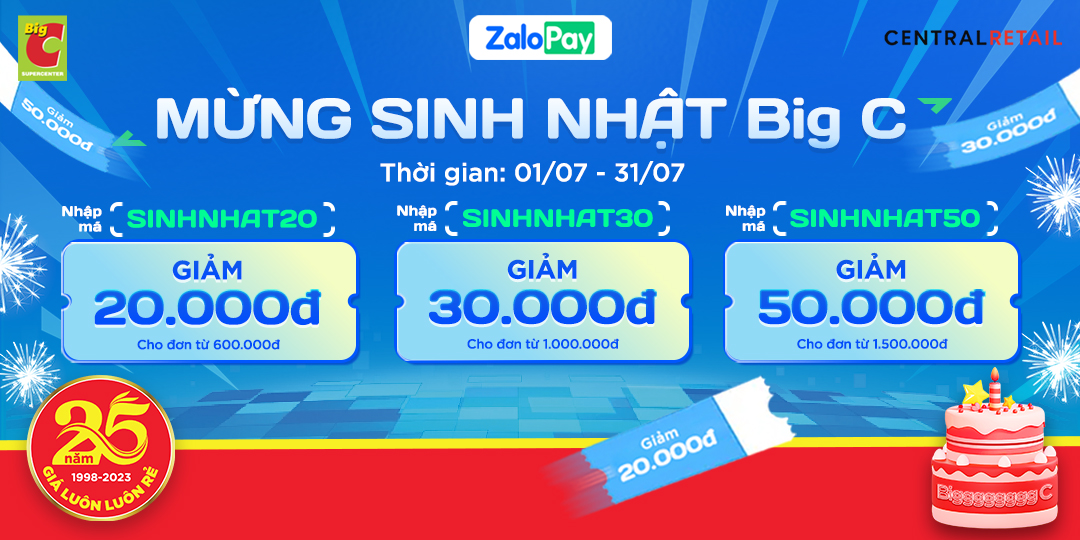 RỘN RÀNG ƯU ĐÃI SINH NHẬT GO! & BIG C, THANH TOÁN ZALOPAY GIẢM ĐẾN 50.000Đ