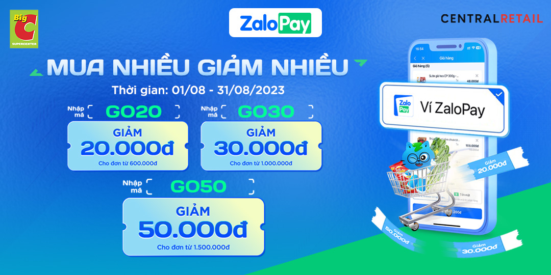 RỘN RÀNG ƯU ĐÃI SINH NHẬT GO! & BIG C, THANH TOÁN ZALOPAY GIẢM ĐẾN 50.000Đ