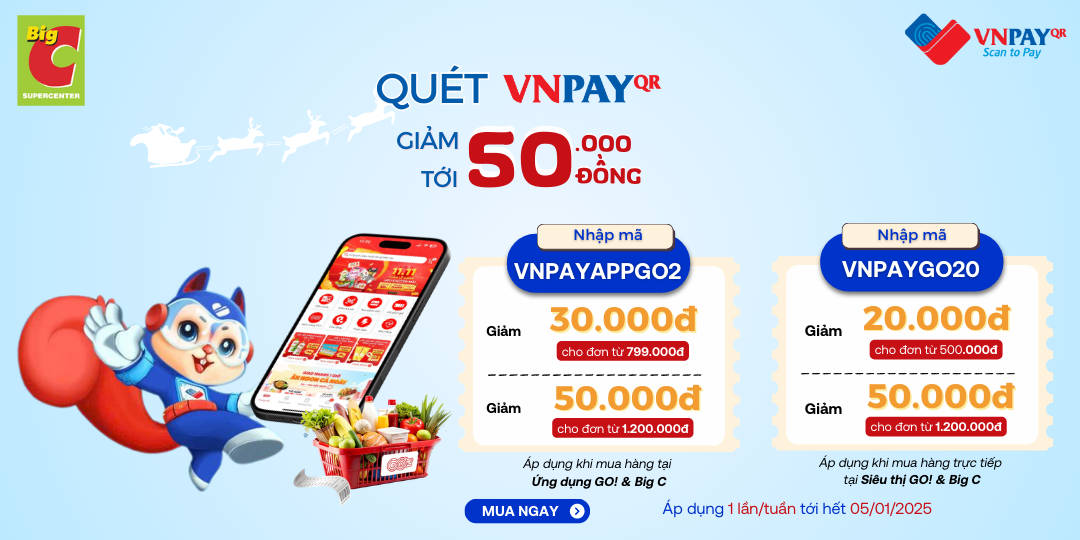  ĐI SIÊU THỊ ONLINE GO! APP QUÉT VNPAY QR - NHẬN NGAY MÃ GIẢM GIÁ