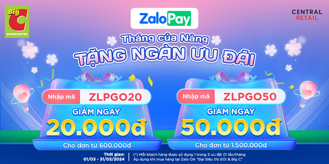 GIẢM ĐẾN 50.000Đ KHI THANH TOÁN ZALOPAY, SẮM SỬA THOẢI MÁI CHẲNG LO ÂU