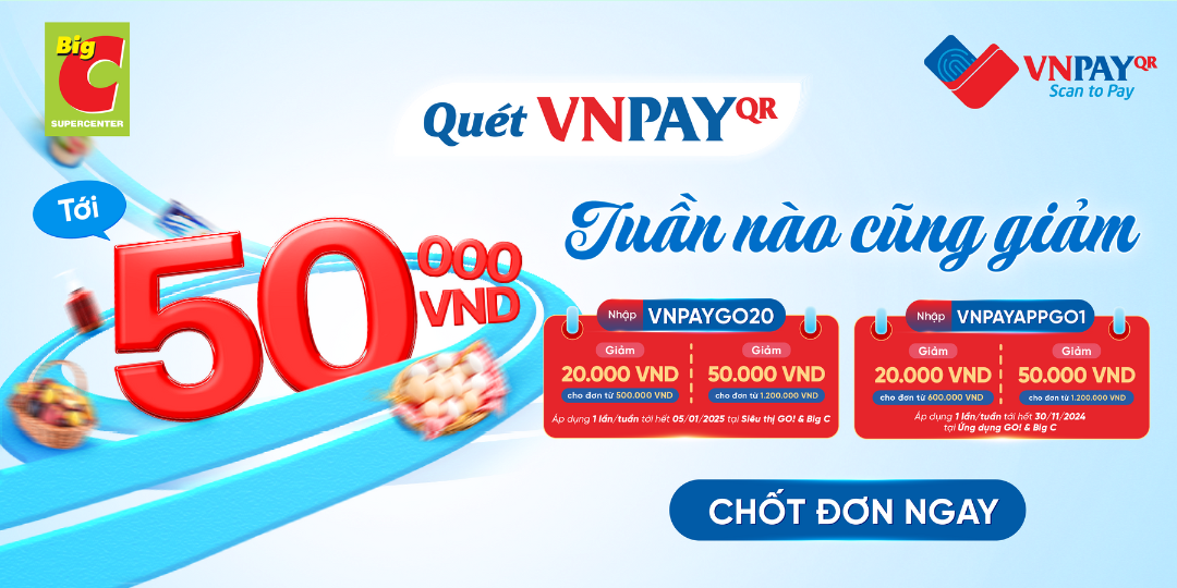 QUÉT VNPAY-QR THANH TOÁN NGAY!​  GIẢM MỖI NGÀY TẠI GO! APP​